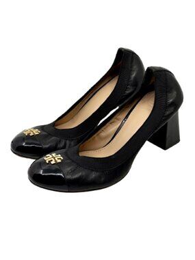 TORY BURCH~Jolie~BLACK PATENT & BLACK CALF LEATHER BALLET PUMPS HEEL SHOES  7